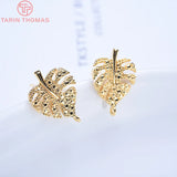 6PCS 10x14.5MM Brass Leaf Stud Earrings Clip DIY Jewelry Findings