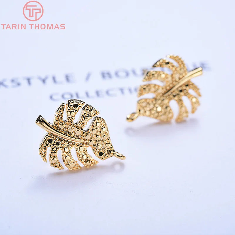 6PCS 10x14.5MM Brass Leaf Stud Earrings Clip DIY Jewelry Findings