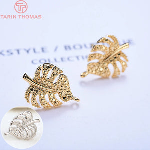 6PCS 10x14.5MM Brass Leaf Stud Earrings Clip DIY Jewelry Findings