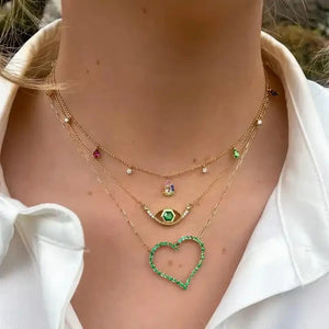 Boho Vintage Green Cz Heart Chocker Necklace for Party Jewelry