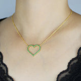 Boho Vintage Green Cz Heart Chocker Necklace for Party Jewelry