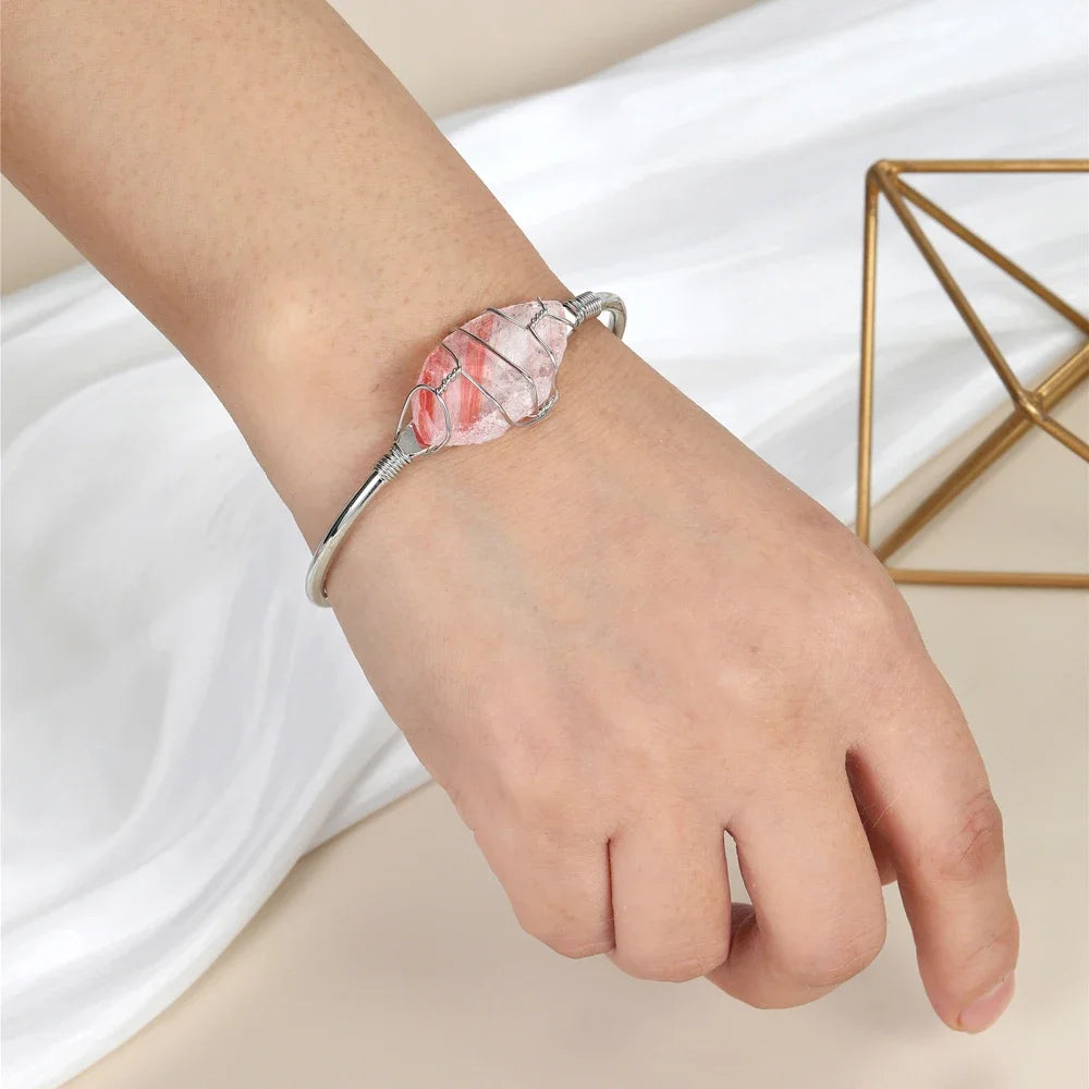 Crystal Stone Weave Bracelet Vintage Copper Cuff Pulseira