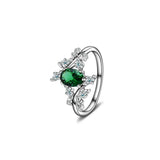 925 Sterling Silver Oval Green Zircon Ring - Personalized Female Ring