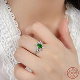925 Sterling Silver Oval Green Zircon Ring - Personalized Female Ring