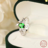 925 Sterling Silver Oval Green Zircon Ring - Personalized Female Ring