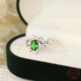 925 Sterling Silver Oval Green Zircon Ring - Personalized Female Ring