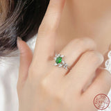 925 Sterling Silver Oval Green Zircon Ring - Personalized Female Ring