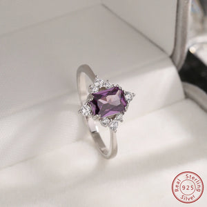 925 Silver Amethyst Zircon Ring for Women