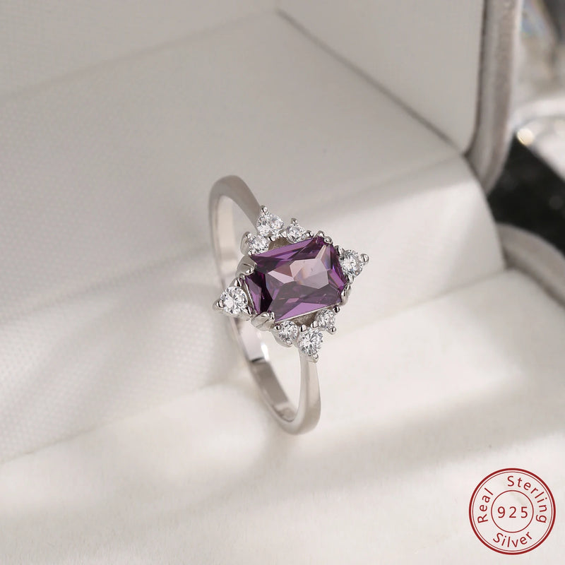925 Silver Amethyst Zircon Ring for Women