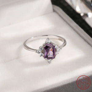925 Silver Amethyst Zircon Ring for Women