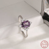 925 Silver Amethyst Zircon Ring for Women