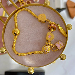 Stainless Steel Charms Bracelet 18K Plated Lock Key Heart Charms Bracelets