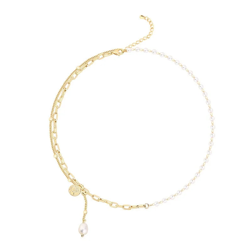 Vintage Coin Lock Pendant Pearl Choker Necklace