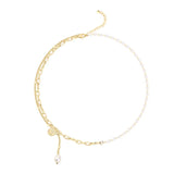 Vintage Coin Lock Pendant Pearl Choker Necklace