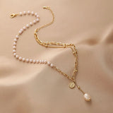 Vintage Coin Lock Pendant Pearl Choker Necklace