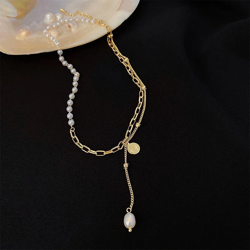 Vintage Coin Lock Pendant Pearl Choker Necklace