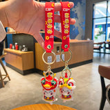 Fortune Cat Dragon Year Keychain Lion Head Cartoon Backpack Bell Keyholder