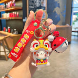 Fortune Cat Dragon Year Keychain Lion Head Cartoon Backpack Bell Keyholder