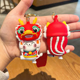Fortune Cat Dragon Year Keychain Lion Head Cartoon Backpack Bell Keyholder
