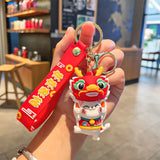 Fortune Cat Dragon Year Keychain Lion Head Cartoon Backpack Bell Keyholder