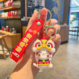 Fortune Cat Dragon Year Keychain Lion Head Cartoon Backpack Bell Keyholder