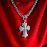 Hip Hop Men Boy Bling CZ Double Cross Pendant Necklace
