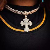Hip Hop Men Boy Bling CZ Double Cross Pendant Necklace