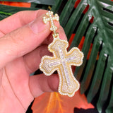Hip Hop Men Boy Bling CZ Double Cross Pendant Necklace