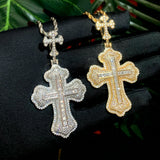 Hip Hop Men Boy Bling CZ Double Cross Pendant Necklace
