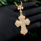 Hip Hop Men Boy Bling CZ Double Cross Pendant Necklace