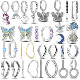 925 Silver Pave Stud Earring Double Hoop Charms