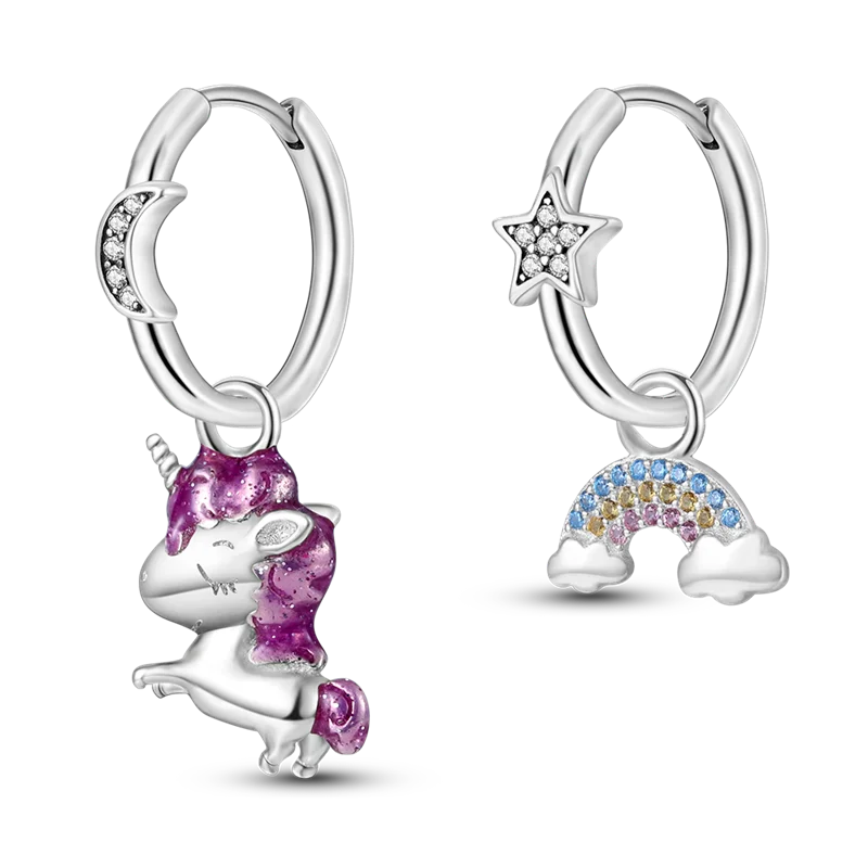 925 Silver Pave Stud Earring Double Hoop Charms
