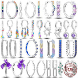 925 Silver Pave Stud Earring Double Hoop Charms