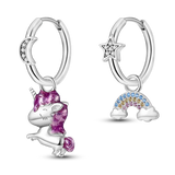 925 Silver Pave Stud Earring Double Hoop Charms