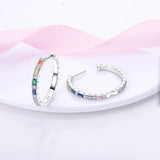 925 Silver Pave Stud Earring Double Hoop Charms