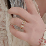 925 Sterling Silver Three Layer Zircon Ring Advanced Sense Ring