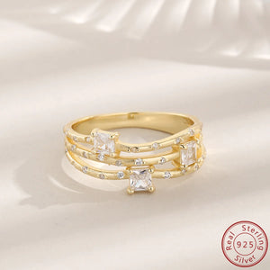 925 Sterling Silver Three Layer Zircon Ring Advanced Sense Ring