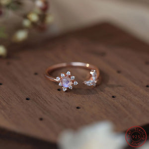 Butterfly Moonlight Stone Open Ring 925 Sterling Silver