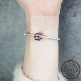DIY Zircon Purple Round Bead Bracelet 925 Sterling Silver Jewelry