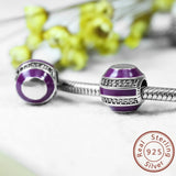 DIY Zircon Purple Round Bead Bracelet 925 Sterling Silver Jewelry