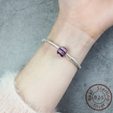 DIY Zircon Purple Round Bead Bracelet 925 Sterling Silver Jewelry