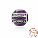 DIY Zircon Purple Round Bead Bracelet 925 Sterling Silver Jewelry