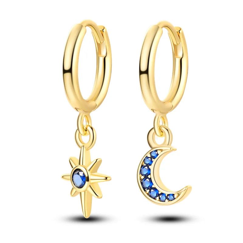 925 Rose Series Sun Moon Star Earrings