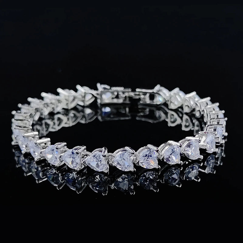 Heart Silver Bracelet Bangle for Women Wedding Bride Gift