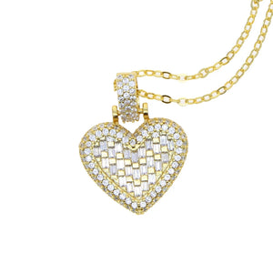 Geometry Heart Pendant Necklace Bling CZ Tennis Chain Plated Jewelry