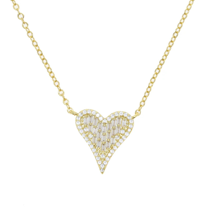 Micro Pave CZ Heart Pendant Necklace
