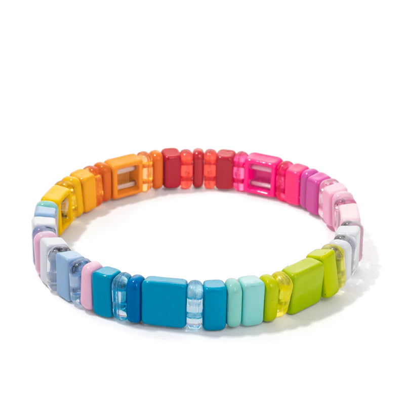 Colorful Beaded Bracelet for Women, Bohemian Elastic Bangle
