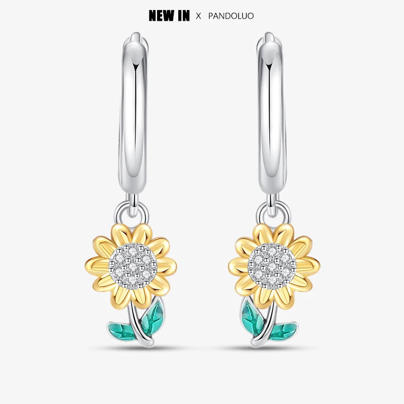 925 Silver Daisy Heart Butterfly Drop Earrings