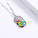 Enamel Silver Necklace with Zircon Pendant