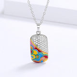 Enamel Silver Necklace with Zircon Pendant